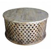 Bristol Carved Round Coffee Table Whitewash 90x90x45